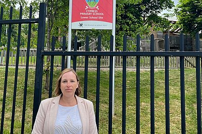 Don't cut our Lollipop Man Claire outside Cypress Primary School