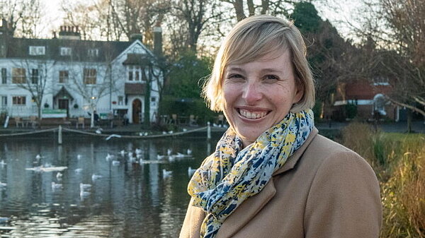 Councillor Claire Bonham, pictured beside a pond
