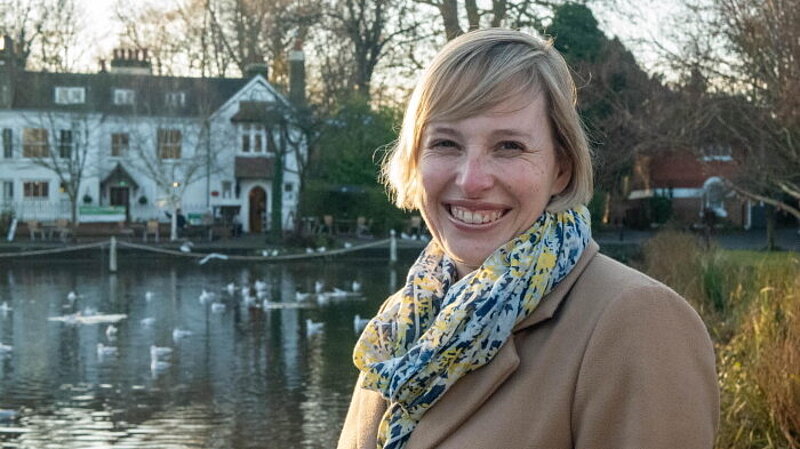Councillor Claire Bonham, pictured near a pond